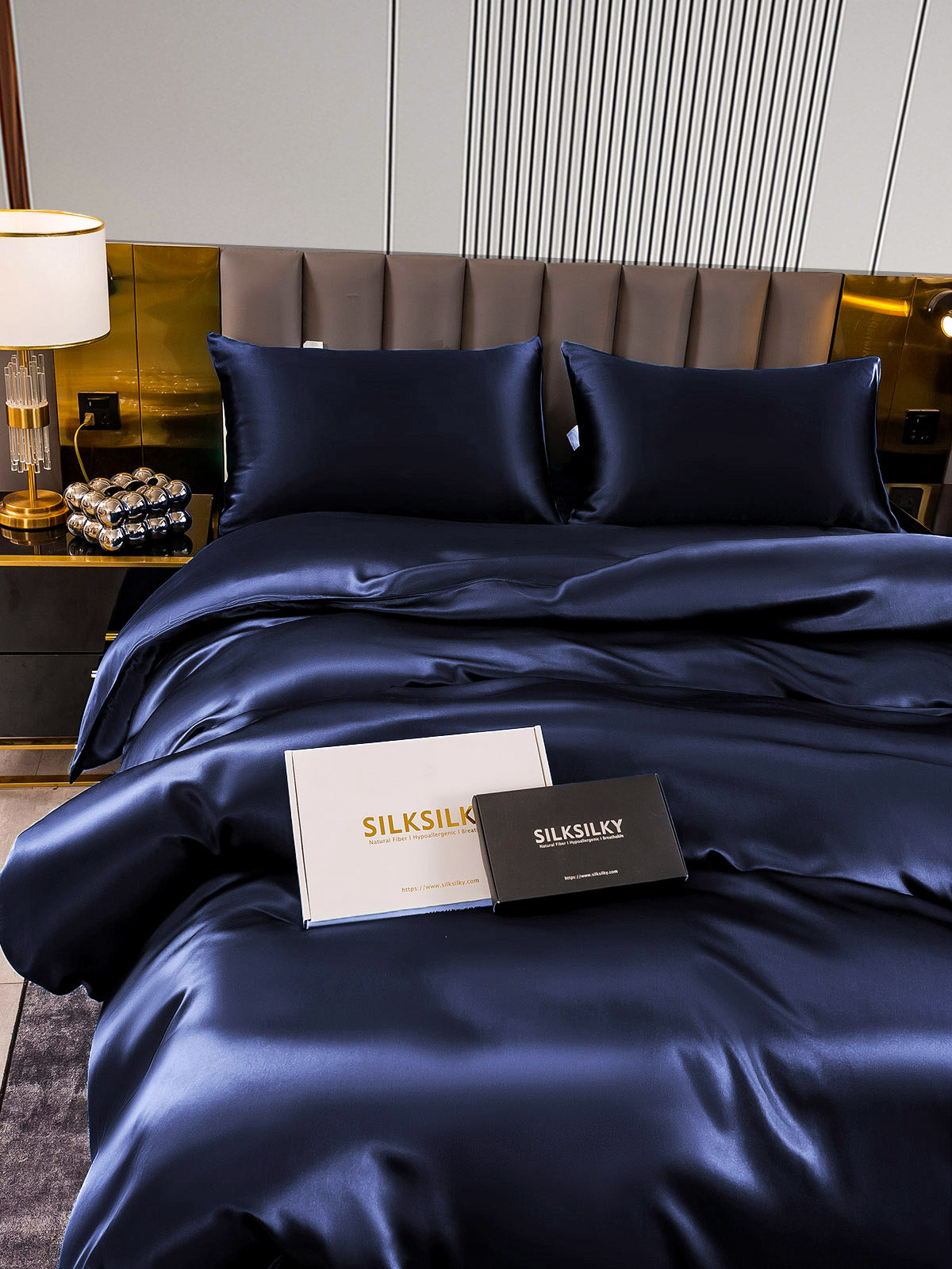 [Dark Blue] SilkSilky-AU 22Momme Pure Silk Bedding Set 005