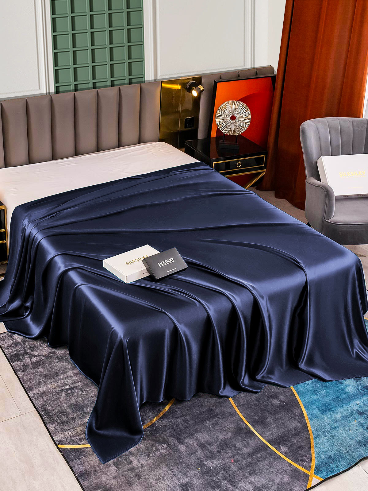 [Dark Blue] SilkSilky-AU 25Momme Pure Silk Sheet 001