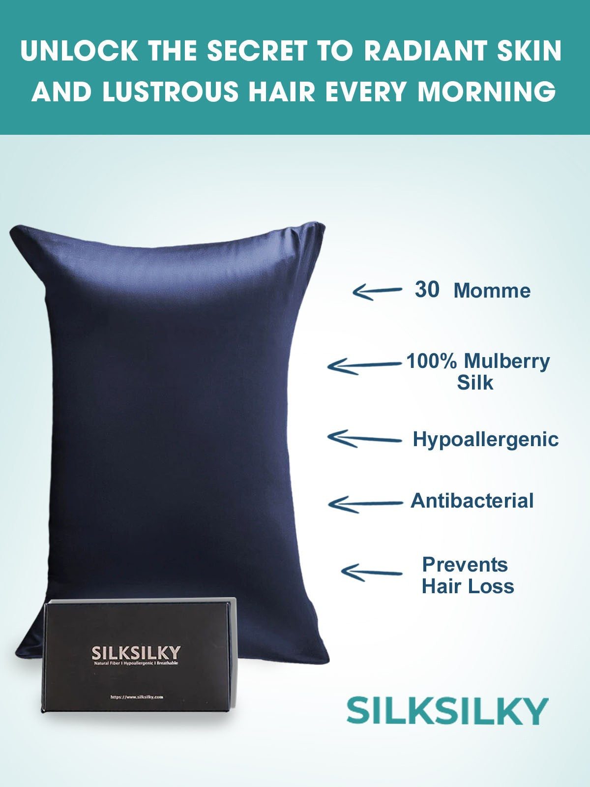 [Dark Blue] SilkSilky-AU 30Momme Pure Silk Pillowcase 002