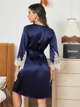 [Dark Blue] SilkSilky-AU Pure Silk 3/4 Sleeve Womens Robe 002