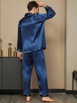 [Dark Blue] SilkSilky-AU Pure Silk Long Sleeve Lapel Men's Pyjamas 004