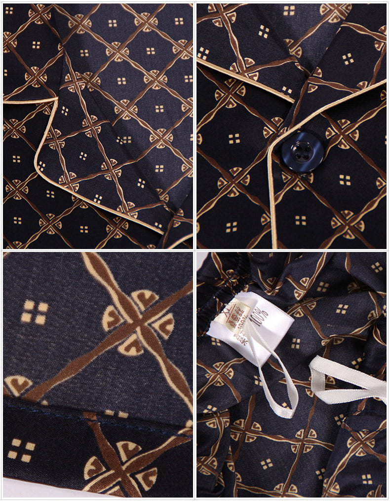[Dark Blue] SilkSilky-AU Pure Silk Long Sleeve Lapel Men's Pyjamas 010