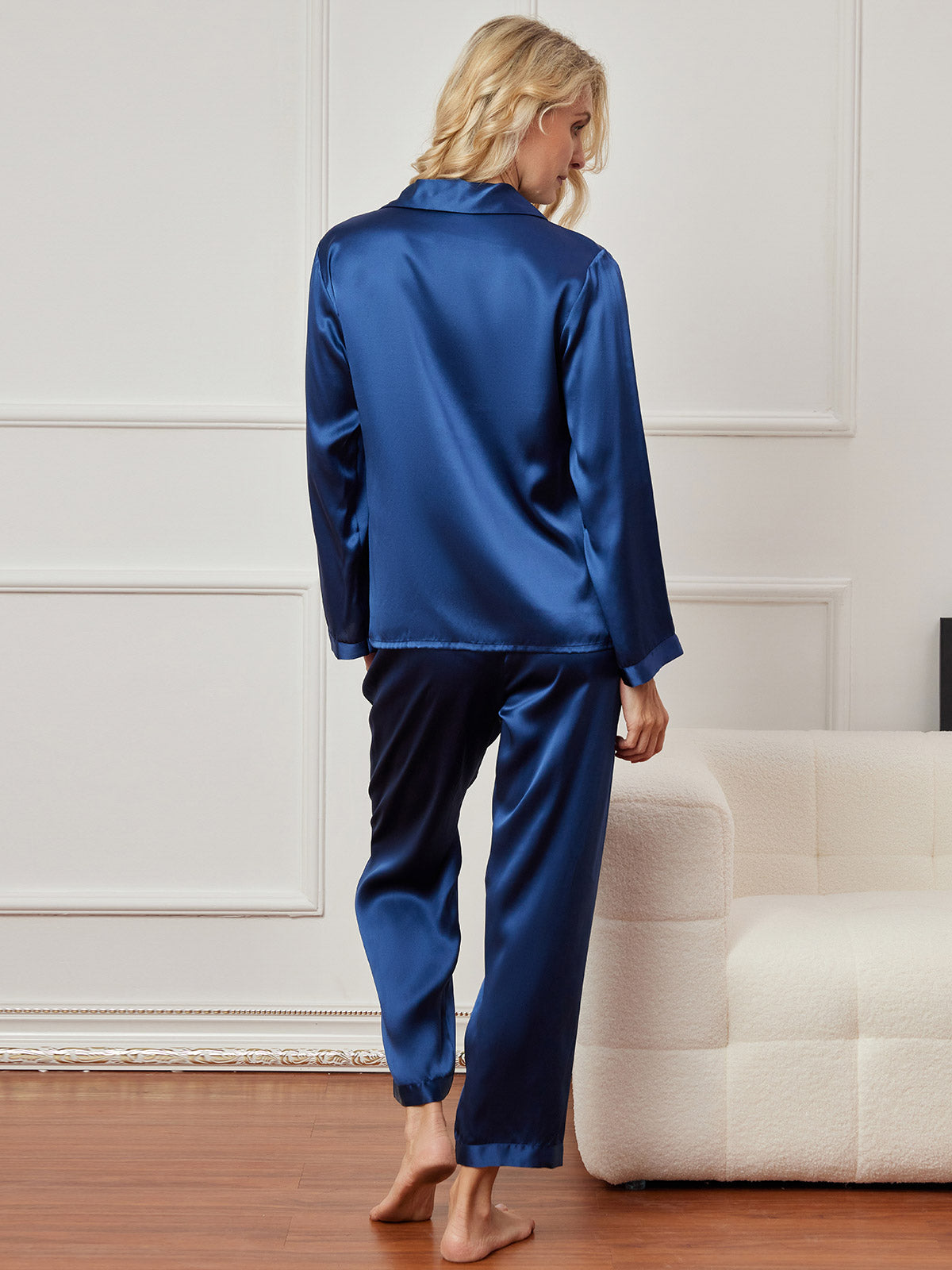 [Dark Blue] SilkSilky-AU Pure Silk Long Sleeve Lapel Women's Pyjamas 002