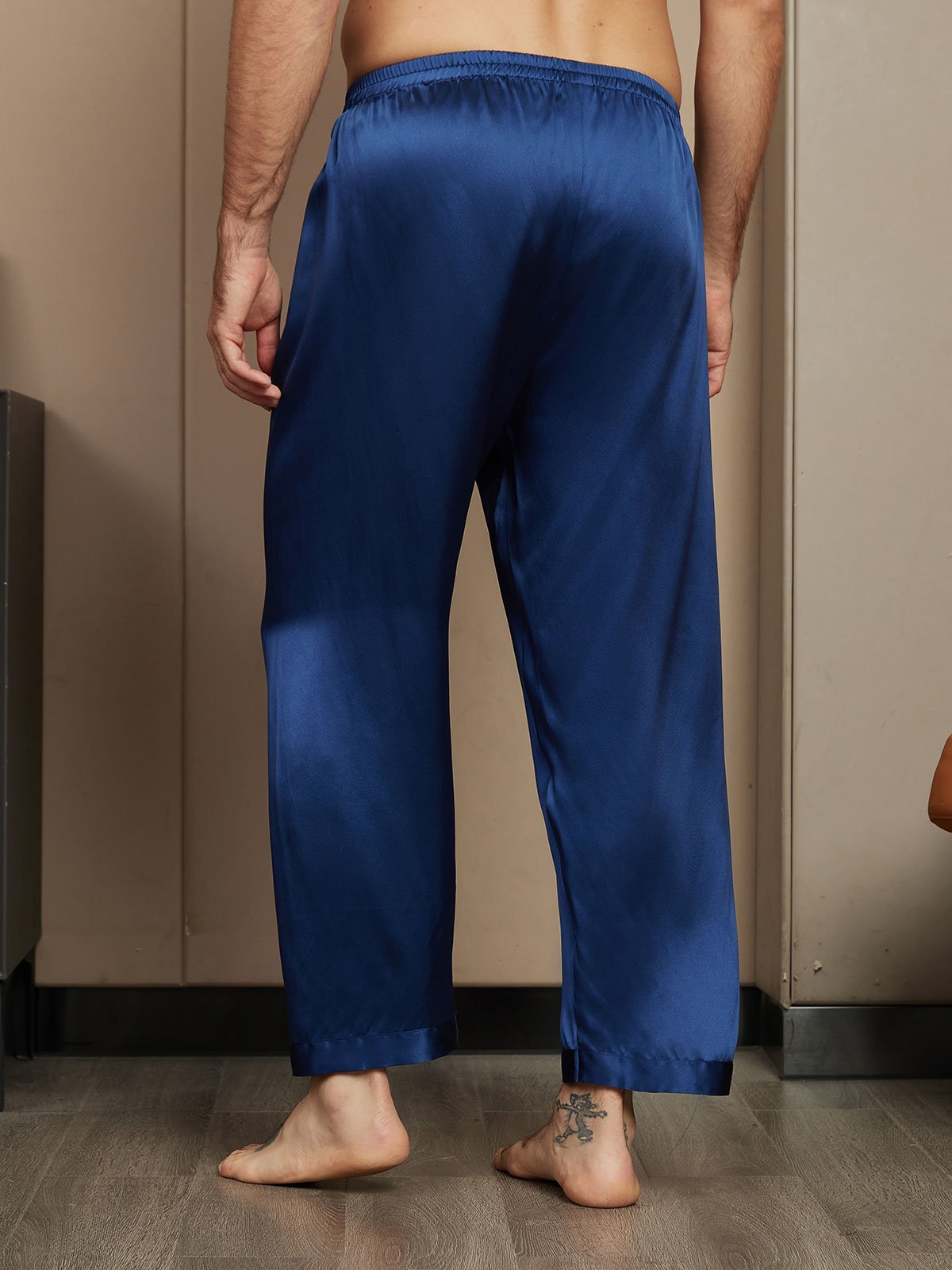 [Dark Blue] SilkSilky-AU Pure Silk Mens Sleep Bottoms 002