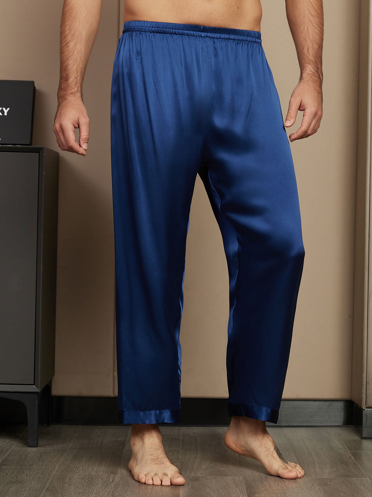 [Dark Blue] SilkSilky-AU Pure Silk Mens Sleep Bottoms 003