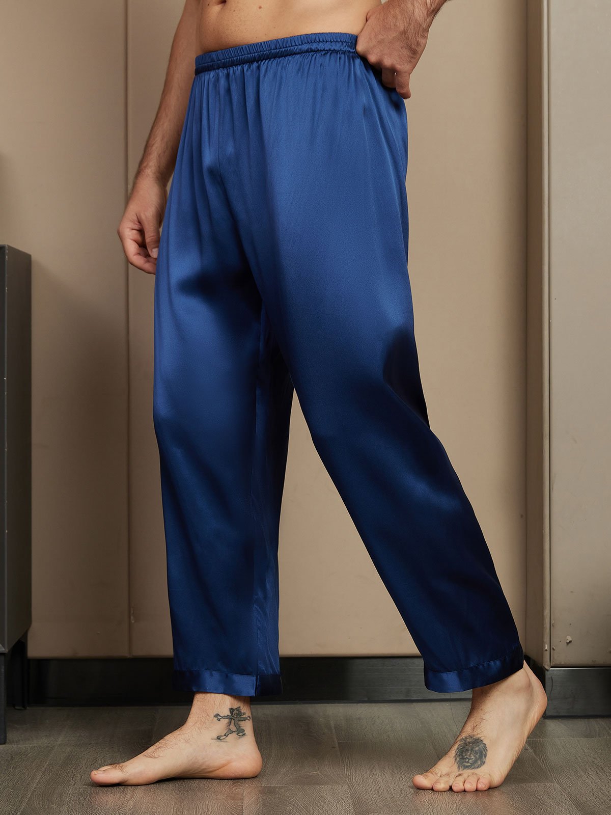 [Dark Blue] SilkSilky-AU Pure Silk Mens Sleep Bottoms 004
