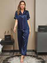 [Dark Blue] SilkSilky-AU Pure Silk Notch Collar Women's Pyjamas 001,