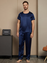 [Dark Blue] SilkSilky-AU Pure Silk Short Sleeve Round Neck Men's Pyjamas 003