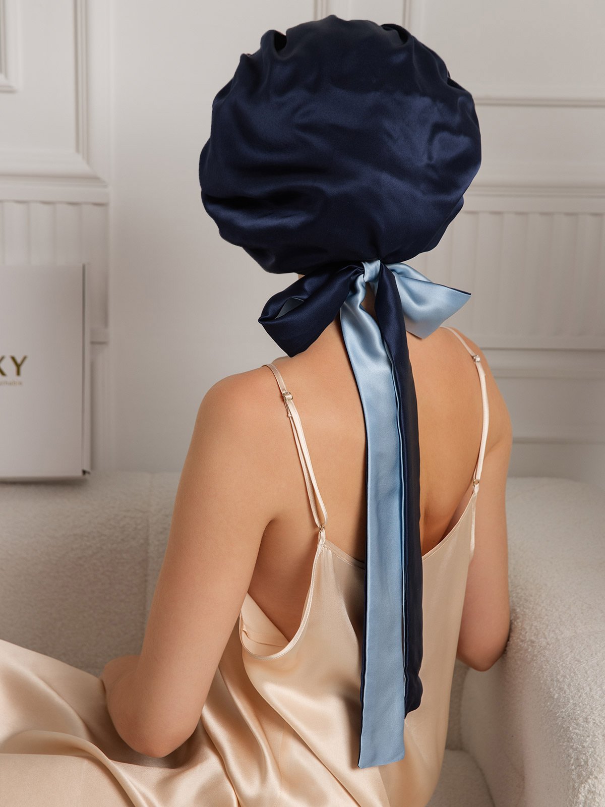 [Dark Blue] SilkSilky-AU Pure Silk Sleep Cap 001