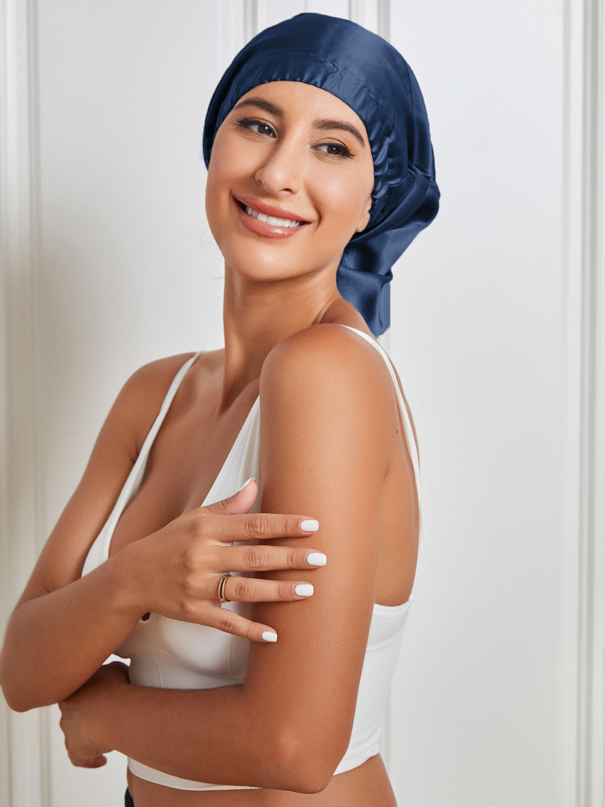 [Dark Blue] SilkSilky-AU Pure Silk Sleep Cap 003