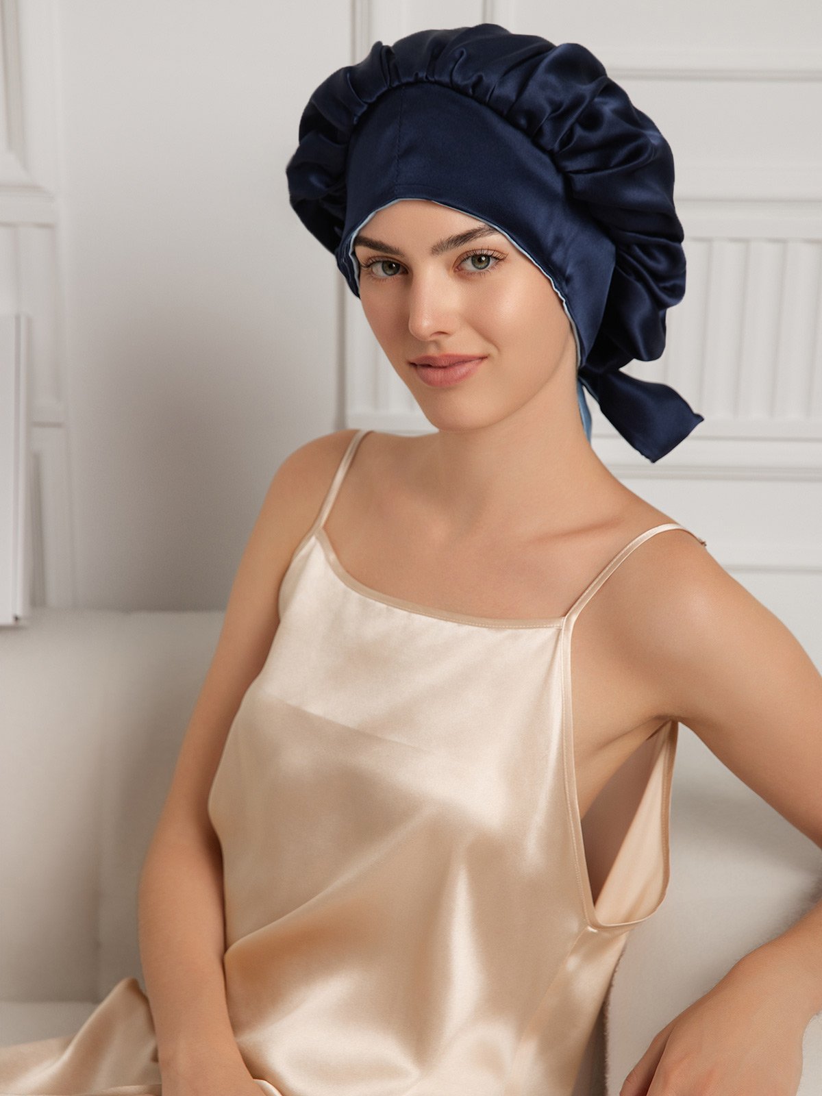 [Dark Blue] SilkSilky-AU Pure Silk Sleep Cap 003
