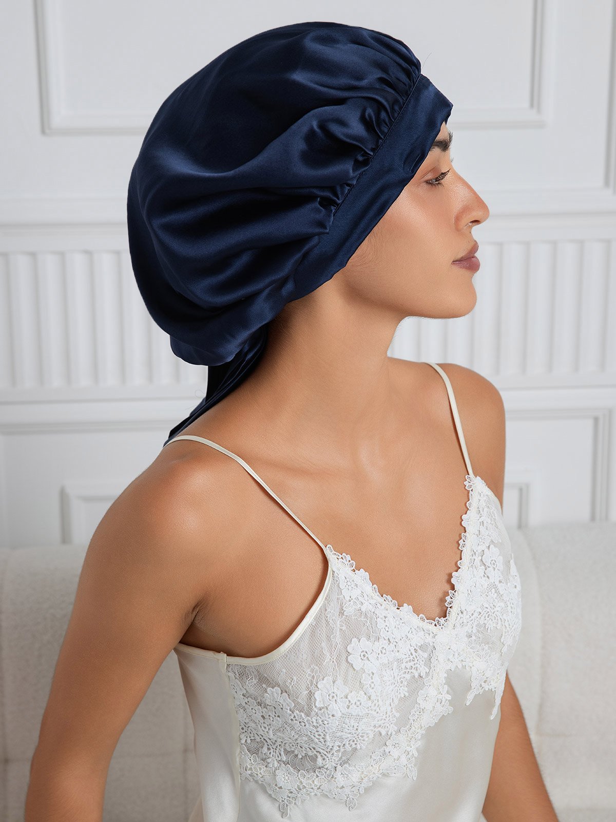 [Dark Blue] SilkSilky-AU Pure Silk Sleep Cap 004