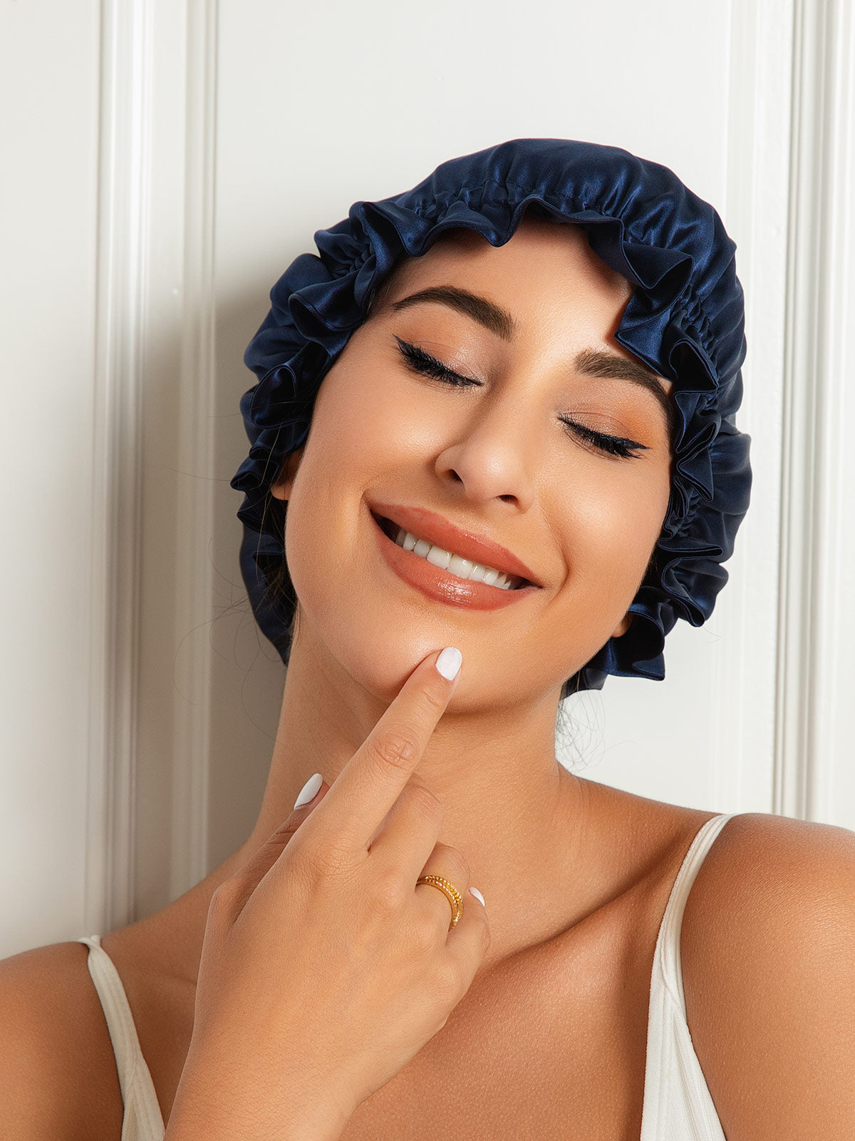 [Dark Blue] SilkSilky-AU Pure Silk Sleep Cap 005