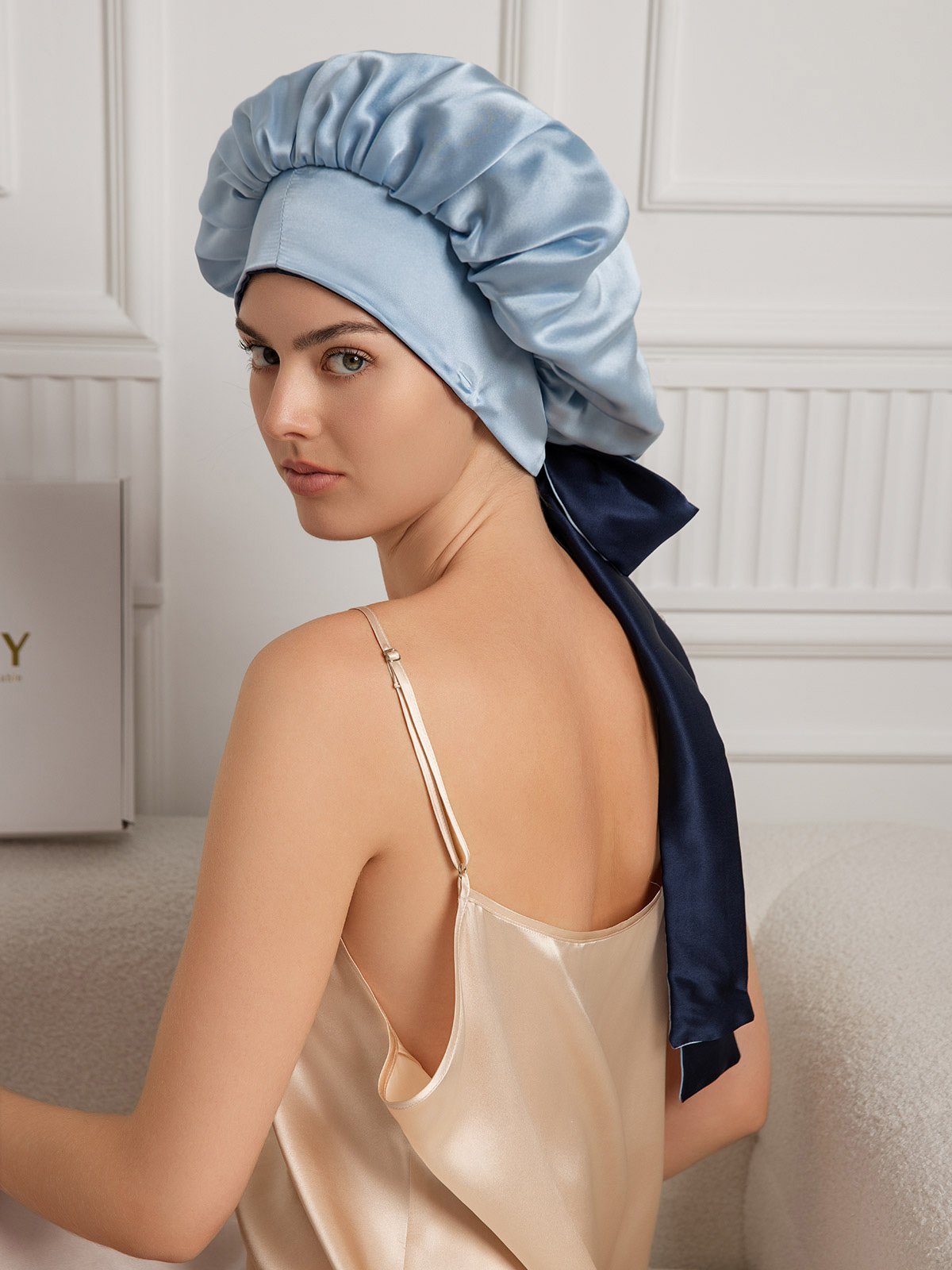 [Dark Blue] SilkSilky-AU Pure Silk Sleep Cap 005