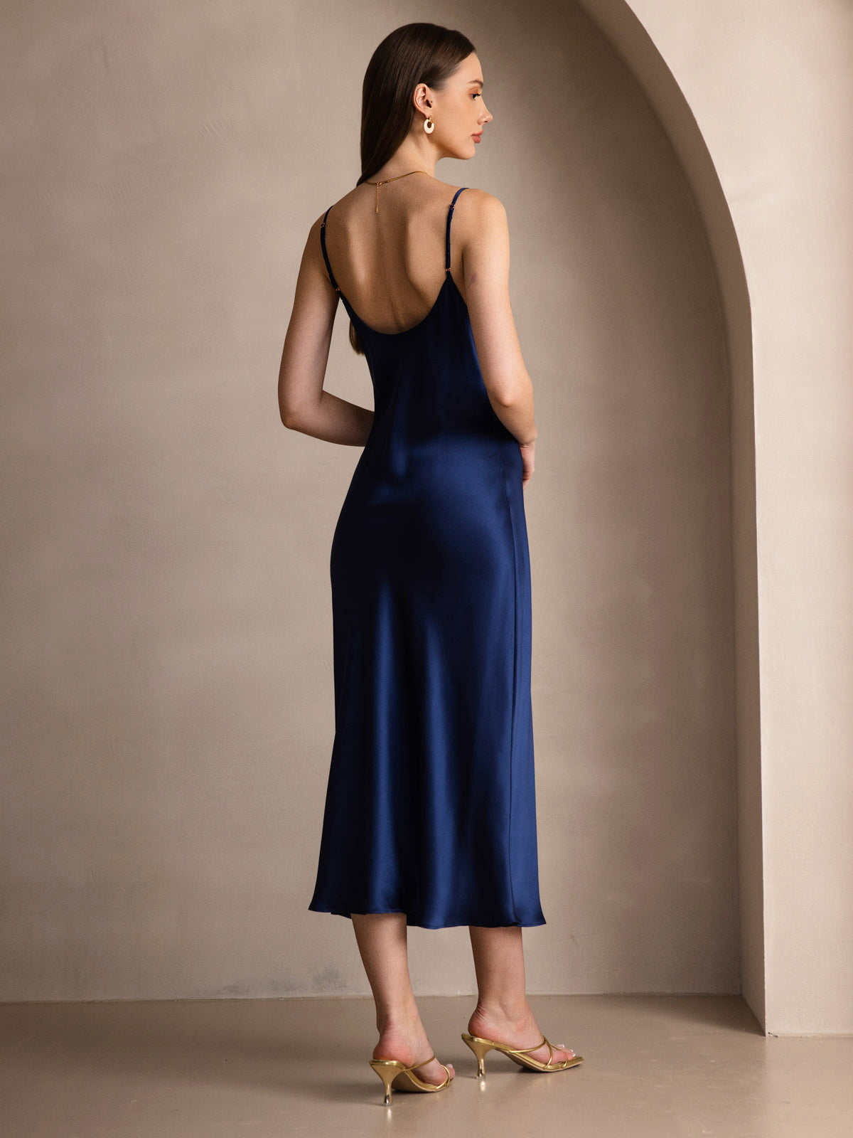 [Dark Blue] SilkSilky-AU Pure Silk Sleeveless Round Neck Dress 002