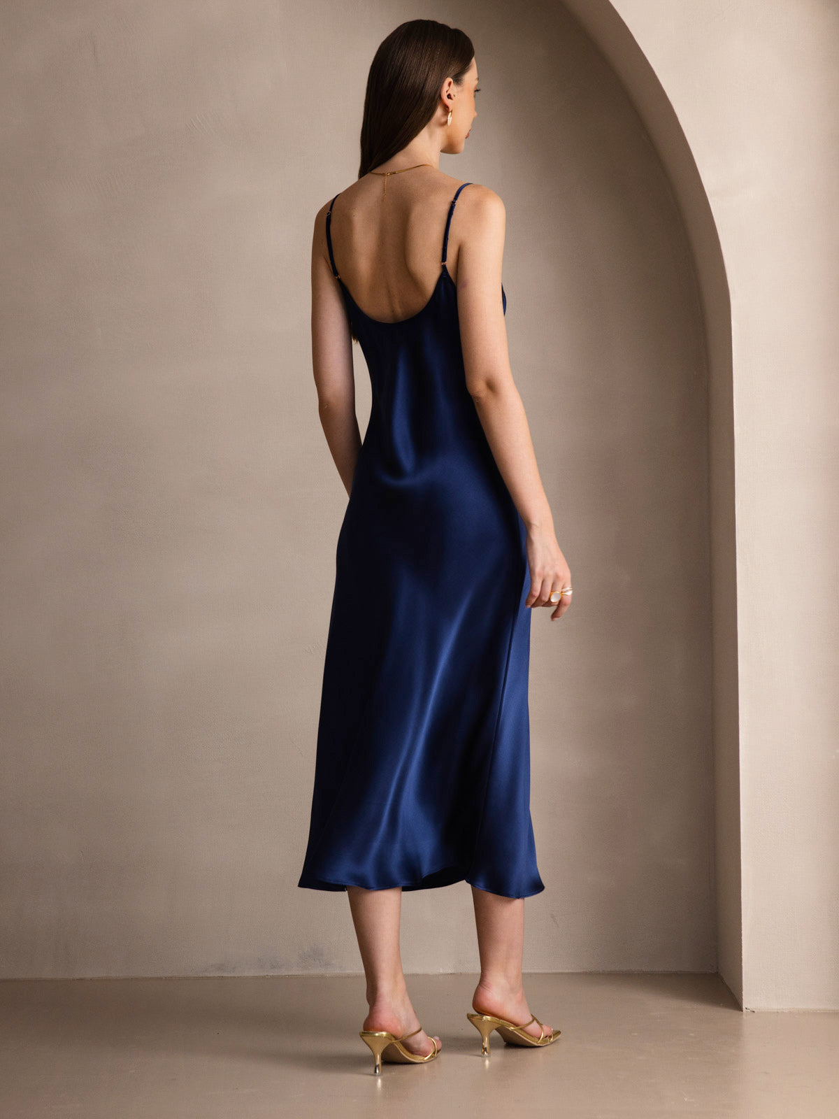 [Dark Blue] SilkSilky-AU Pure Silk Sleeveless Round Neck Dress 002