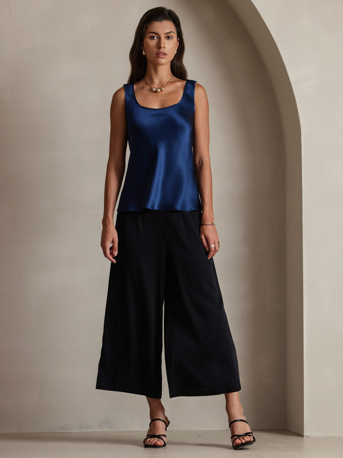 [Dark Blue] SilkSilky-AU Pure Silk Sleeveless U Neck Camisole 001
