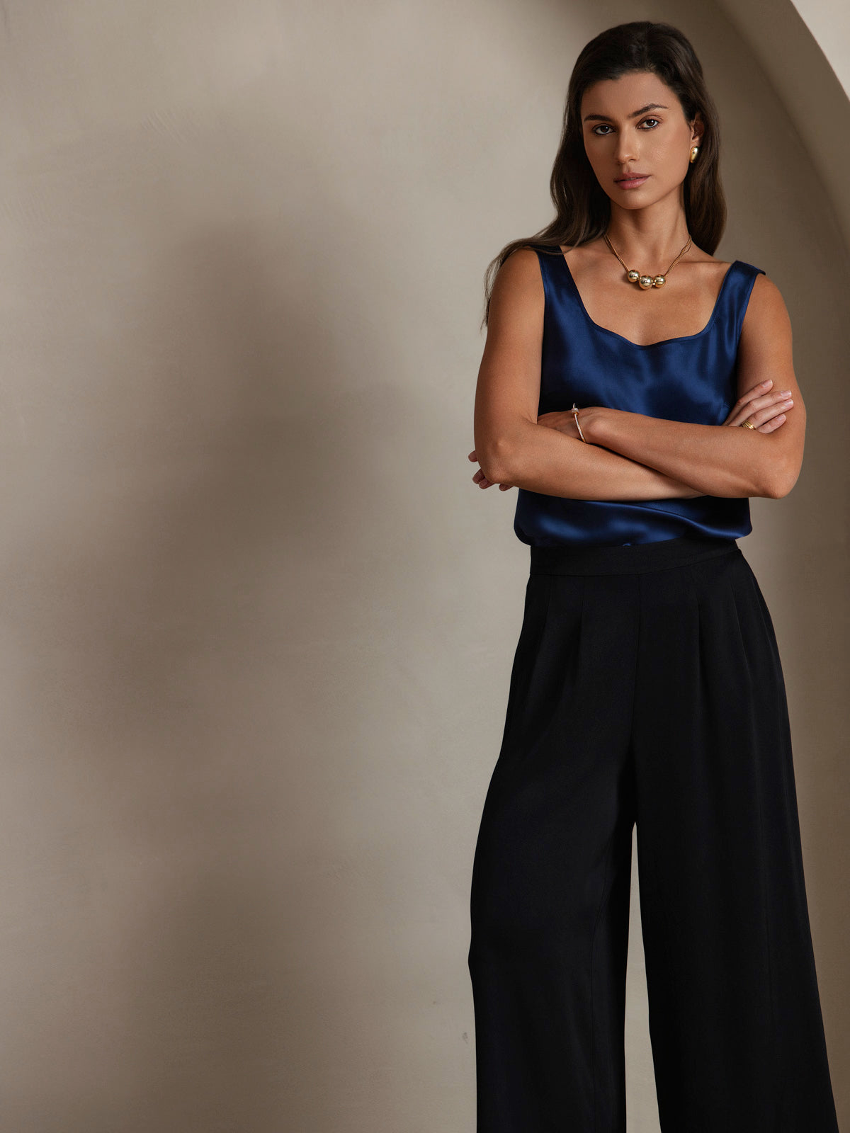 [Dark Blue] SilkSilky-AU Pure Silk Sleeveless U Neck Camisole 004