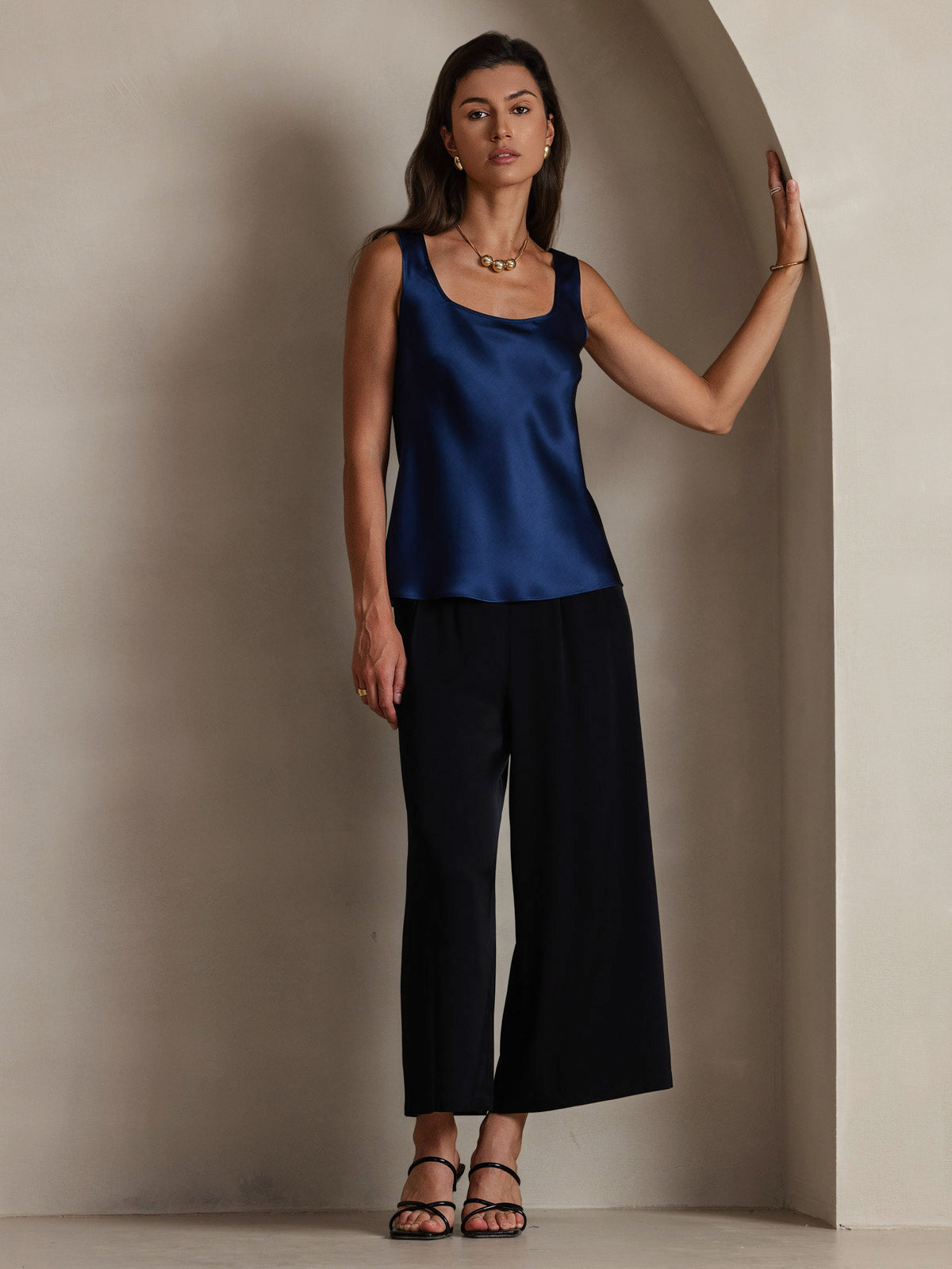 [Dark Blue] SilkSilky-AU Pure Silk Sleeveless U Neck Camisole 005