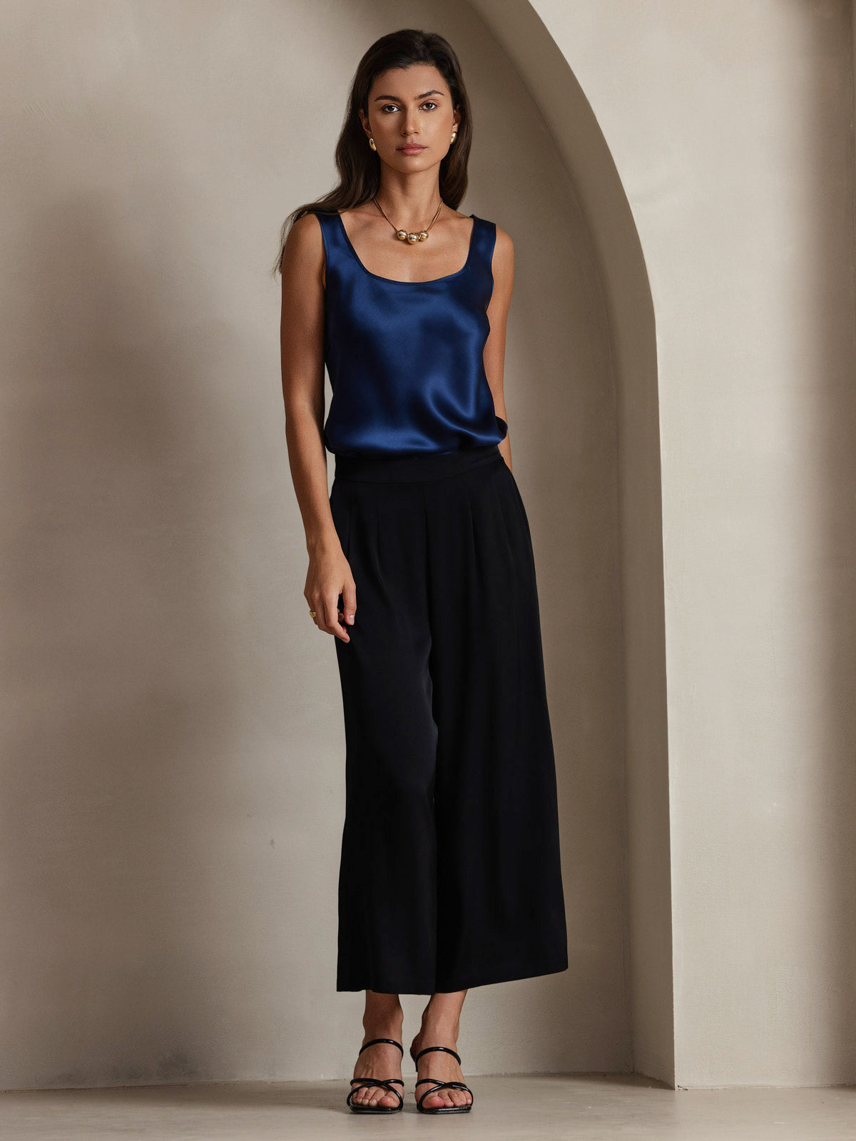[Dark Blue] SilkSilky-AU Pure Silk Sleeveless U Neck Camisole 007