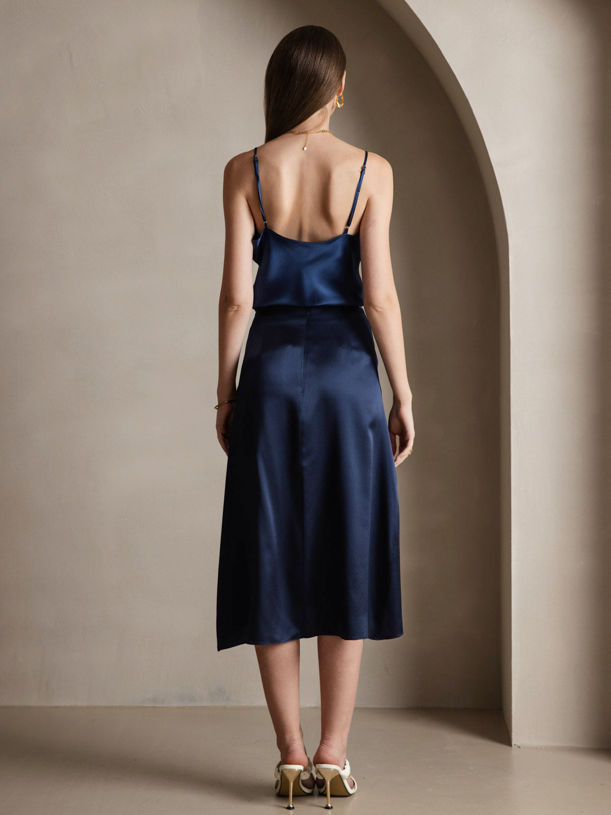 [Dark Blue] SilkSilky-AU Pure Silk V Neck Camisole 002