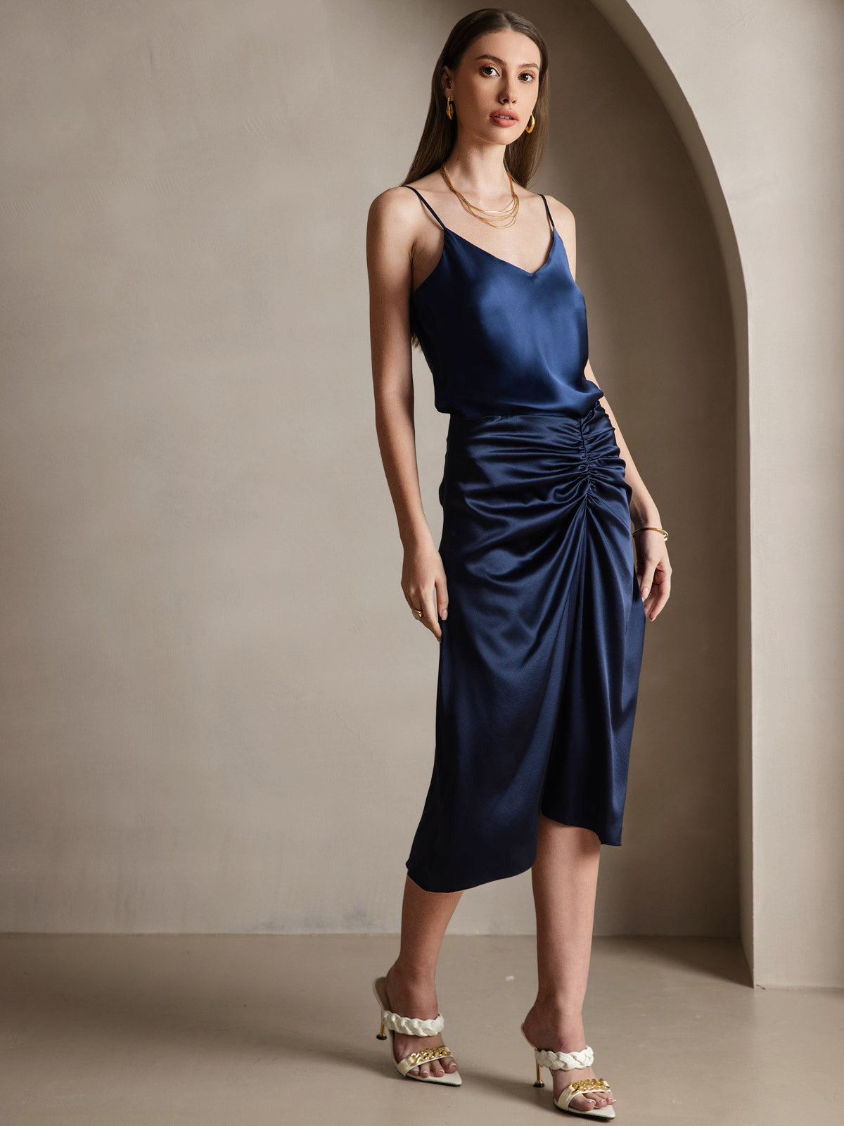 [Dark Blue] SilkSilky-AU Pure Silk V Neck Camisole 004