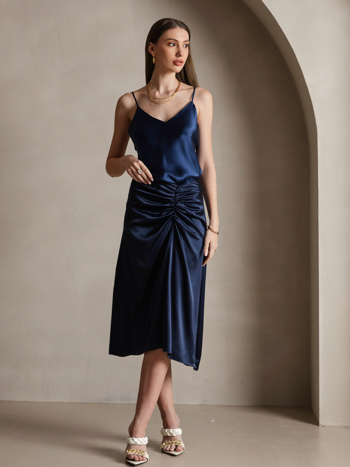 [Dark Blue] SilkSilky-AU Pure Silk V Neck Camisole 005