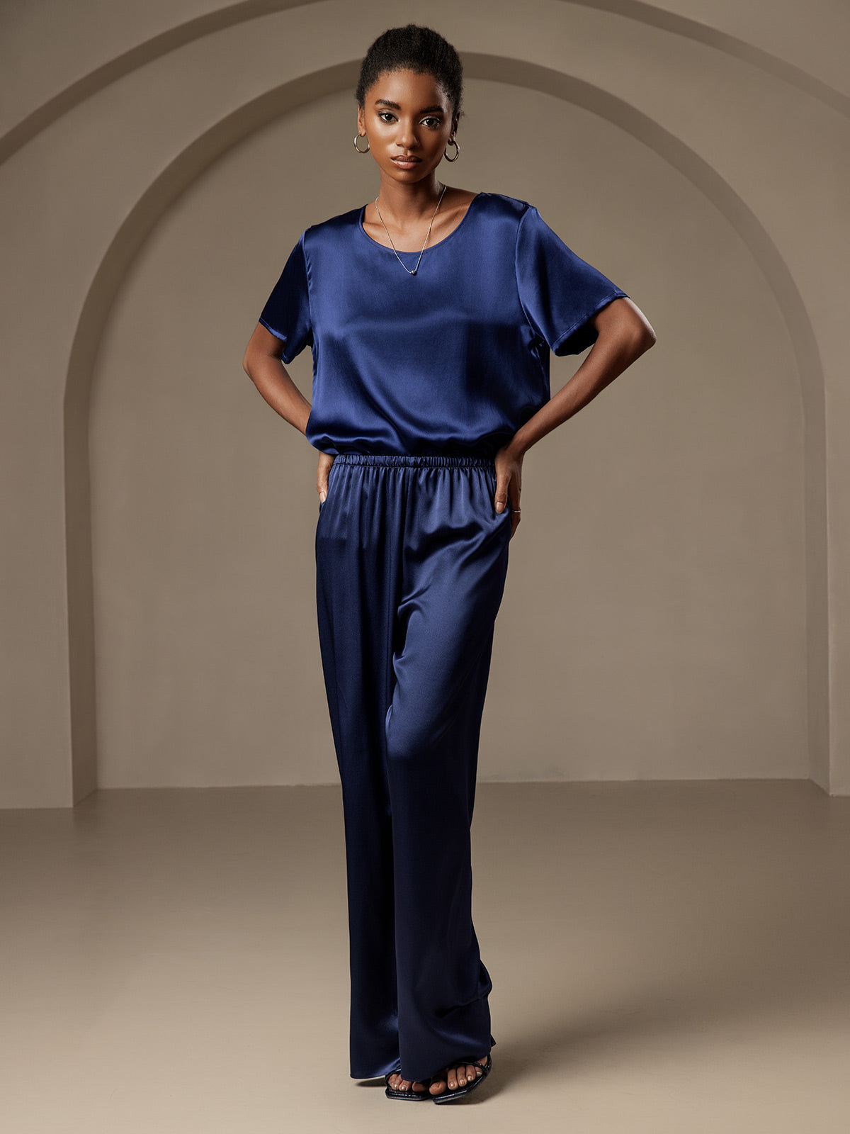 [Dark Blue] SilkSilky-AU Pure Silk Womens Pants 001