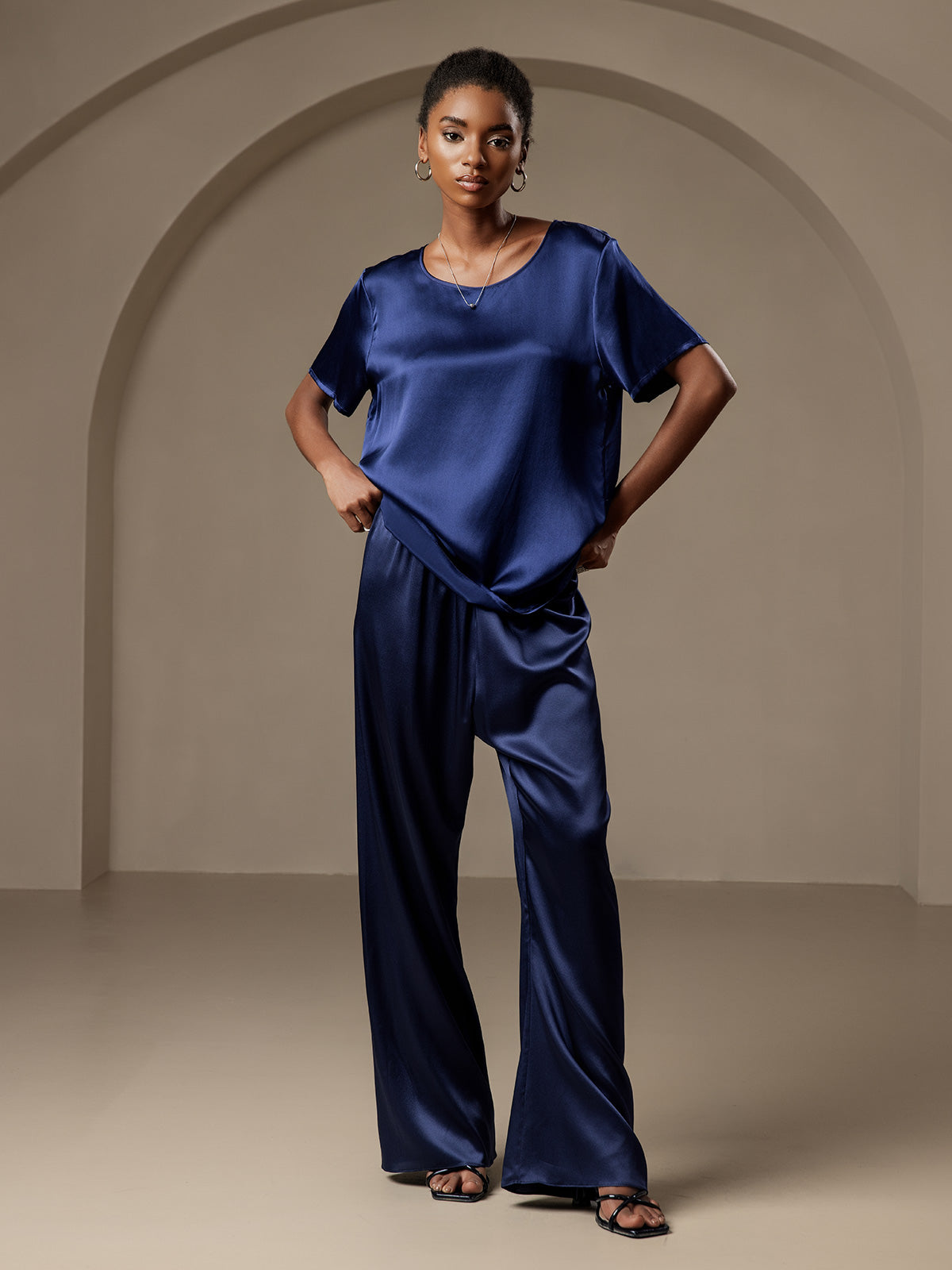[Dark Blue] SilkSilky-AU Pure Silk Womens Pants 003