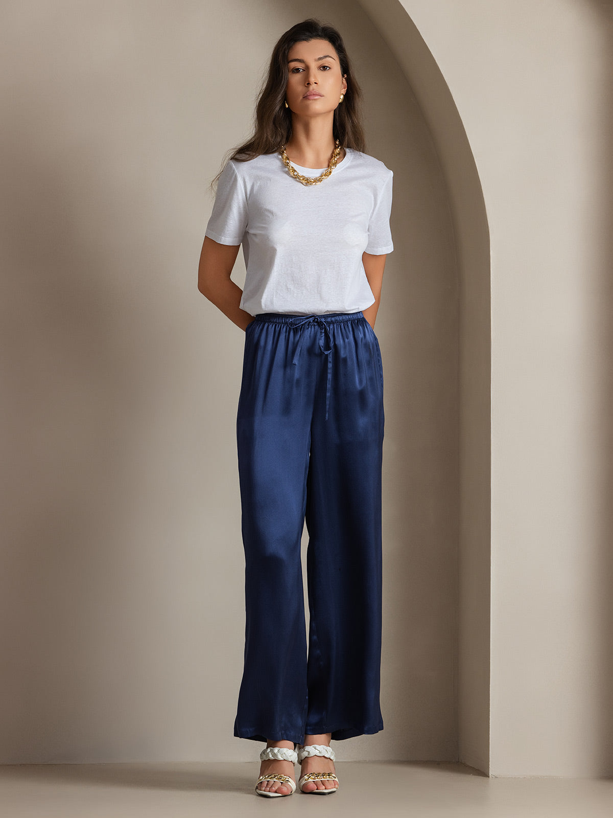[Dark Blue] SilkSilky-AU Pure Silk Womens Pants 005