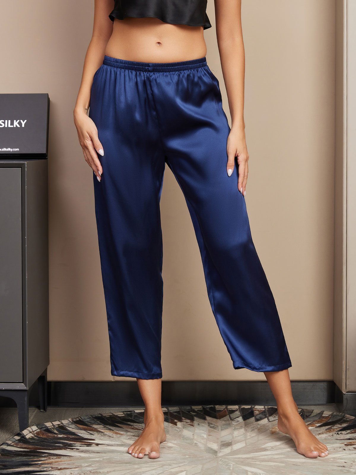 [Dark Blue] SilkSilky-AU Pure Silk Womens Sleep Bottoms 003