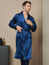 [Dark Blue] SilkSilky-AU 19Momme Pure Silk Long Sleeve Mens Robe 001
