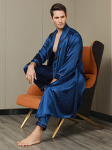 [Dark Blue] SilkSilky-AU 19Momme Pure Silk Long Sleeve Mens Robe 004