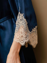 [Dark Blue] SilkSilky-AU 3/4 Sleeve V Neck Nightgown&Dressing Gown Set 009