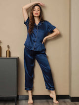 [Dark Blue] SilkSilky-AU Short Sleeve Notch Collar Women's Pyjamas 001