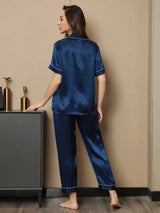 [Dark Blue] SilkSilky-AU Short Sleeve Notch Collar Women's Pyjamas 002