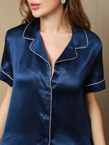 [Dark Blue] SilkSilky-AU Short Sleeve Notch Collar Women's Pyjamas 007