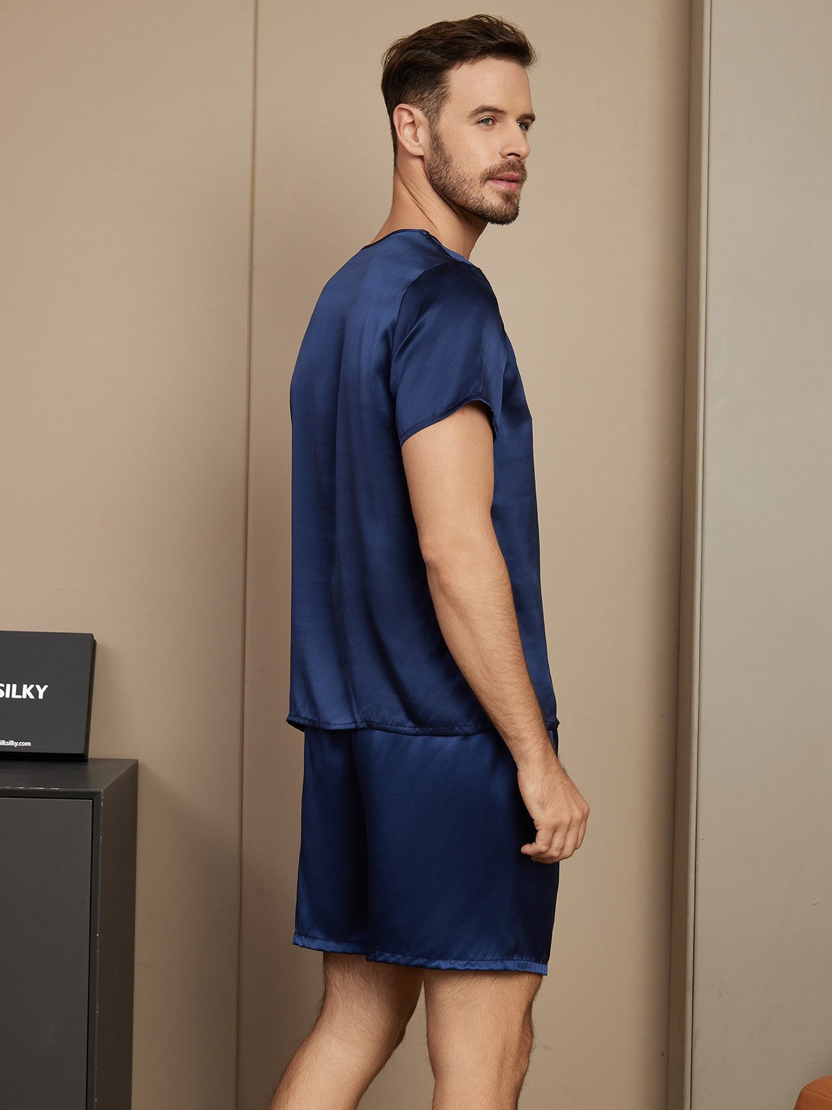 [Dark Blue] SilkSilky-AU Short Sleeve Round Neck Men's Pyjamas 002