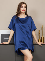 [Dark Blue] SilkSilky-AU Short Sleeve Round Neck Women's Pyjamas 001