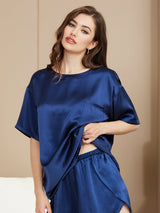 [Dark Blue] SilkSilky-AU Short Sleeve Round Neck Women's Pyjamas 003