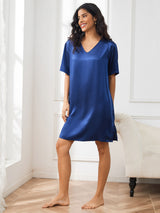 [Dark Blue] SilkSilky-AU Half Sleeve V Neck Nightgown 004