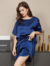 [Dark Blue] SilkSilky-AU Short Sleeve Round Neck Women's Pyjamas 005