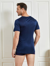 [Dark Blue] SilkSilky-AU 100% Silk Jersey Short Sleeve Crew Neck Men's T-Shirt 002