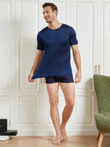[Dark Blue] SilkSilky-AU 100% Silk Jersey Short Sleeve Crew Neck Men's T-Shirt 006