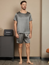 [Dark Gray] SilkSilky-AU Pure Silk Short Sleeve Round Neck Men's Pyjamas 001