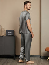 [Dark Gray] SilkSilky-AU Pure Silk Short Sleeve Round Neck Men's Pyjamas 002