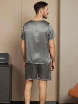 [Dark Gray] SilkSilky-AU Pure Silk Short Sleeve Round Neck Men's Pyjamas 002