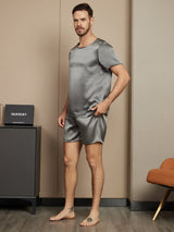 [Dark Gray] SilkSilky-AU Pure Silk Short Sleeve Round Neck Men's Pyjamas 003