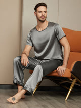 [Dark Gray] SilkSilky-AU Pure Silk Short Sleeve Round Neck Men's Pyjamas 004