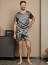 [Dark Gray] SilkSilky-AU Pure Silk Short Sleeve Round Neck Men's Pyjamas 004